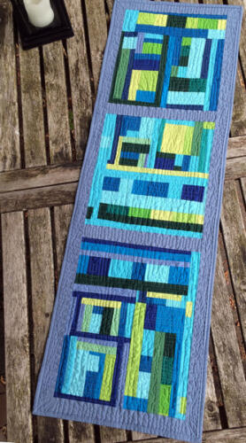 Blue Greenies Modern Quilt Table Runner Handmade